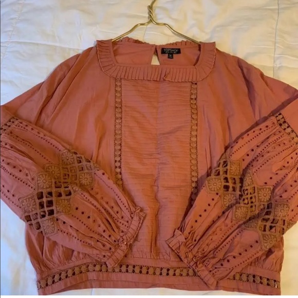 Topshop Tops - Topshop Pink Puff Sleeve Shirt